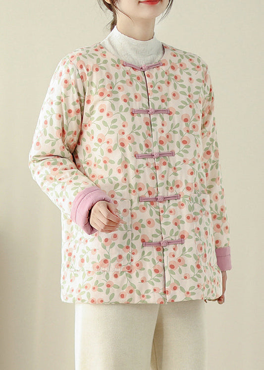 Stylish Print Button Pockets Cotton Filled Parka Winter QO011