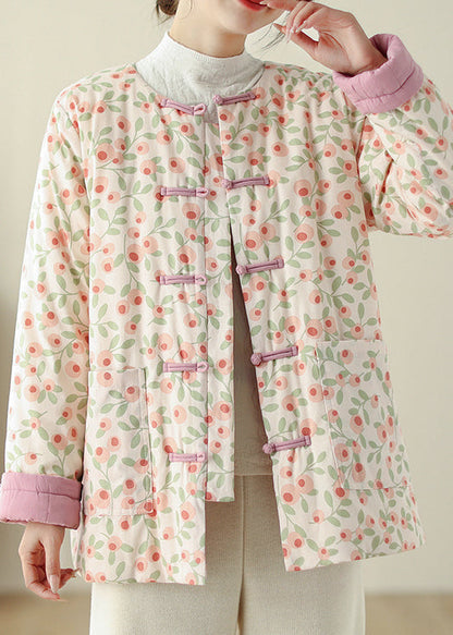 Parka d'hiver en coton avec poches à boutons et imprimé élégant QO011