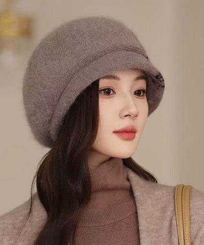 Béret élégant en tricot de coton violet, chaud et confortable RB046
