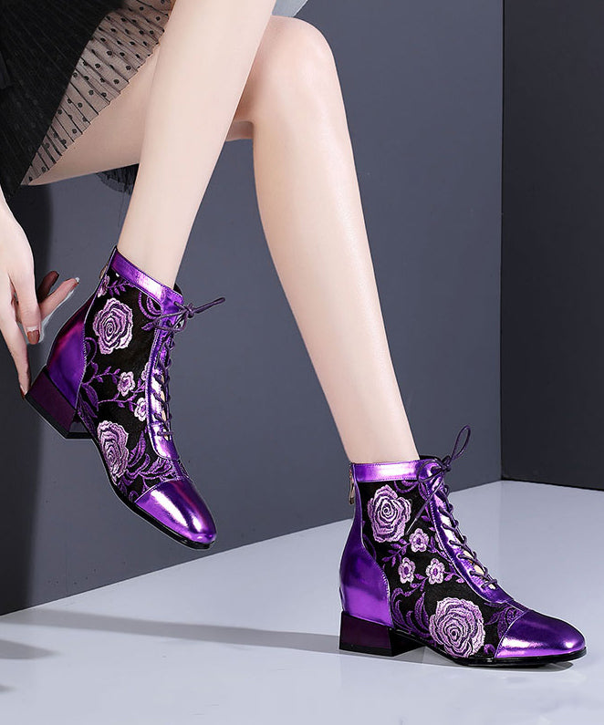 Bottes épaisses à lacets violettes élégantes en maille respirante RT1077