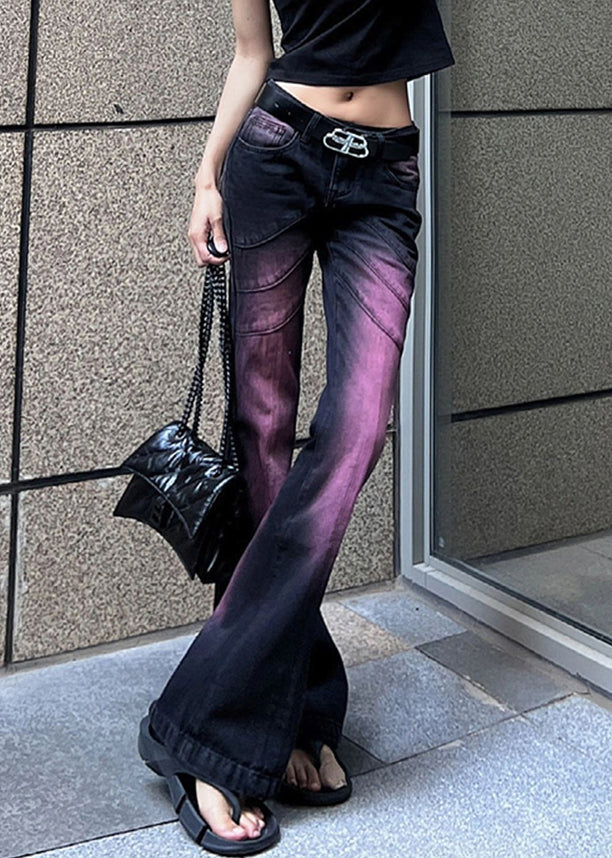 Stylish Purple Tie Dye High Waist Denim Flare Bottoms Fall WP059