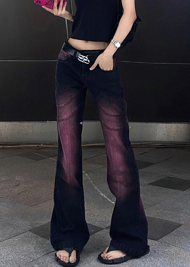 Stylish Purple Tie Dye High Waist Denim Flare Bottoms Fall WP059