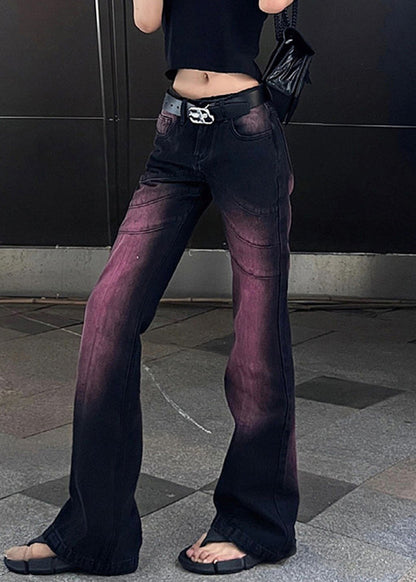 Bas évasé taille haute en denim violet élégant et teint par nouage Automne WP059