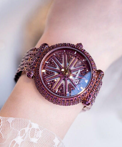 Montre élégante en alliage de titane violet avec cristal Hardlex étanche AB1096