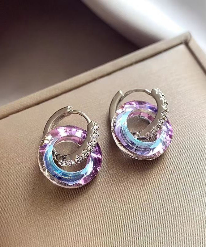 Stylish Rainbow Copper Alloy Crystal Zircon Circle Hoop Earrings QU027