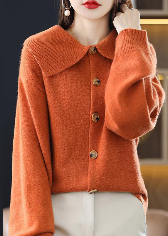 Stylish Red Peter Pan Collar Button Solid Knit Cardigan Fall QI048