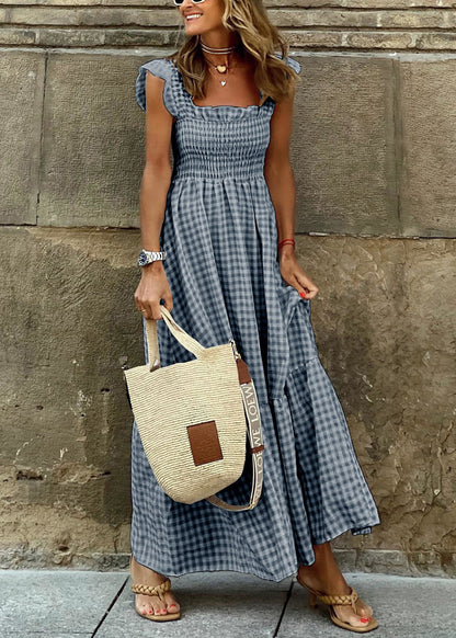Robe élégante en coton à carreaux rouges sans manches TL007