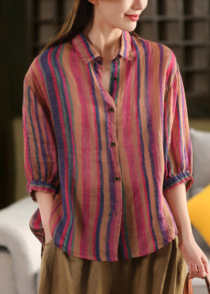 Rose Pan Peter Armband Leinen Kragen Shirts Stilvolle Gestreiften