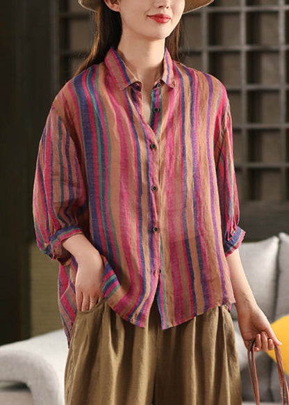 Rose Pan Peter Armband Leinen Kragen Shirts Stilvolle Gestreiften