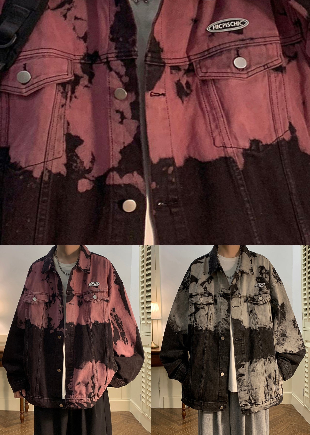 Red Fall Herren Gummi Krawatte Taschen Denim Dye Stilvolle Mäntel