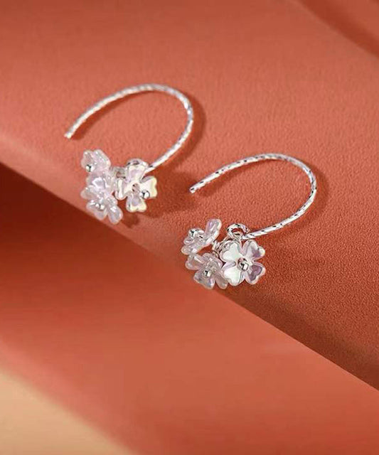 Hoop Stylish Acrylic Silk Floral Sterling Earrings Silver