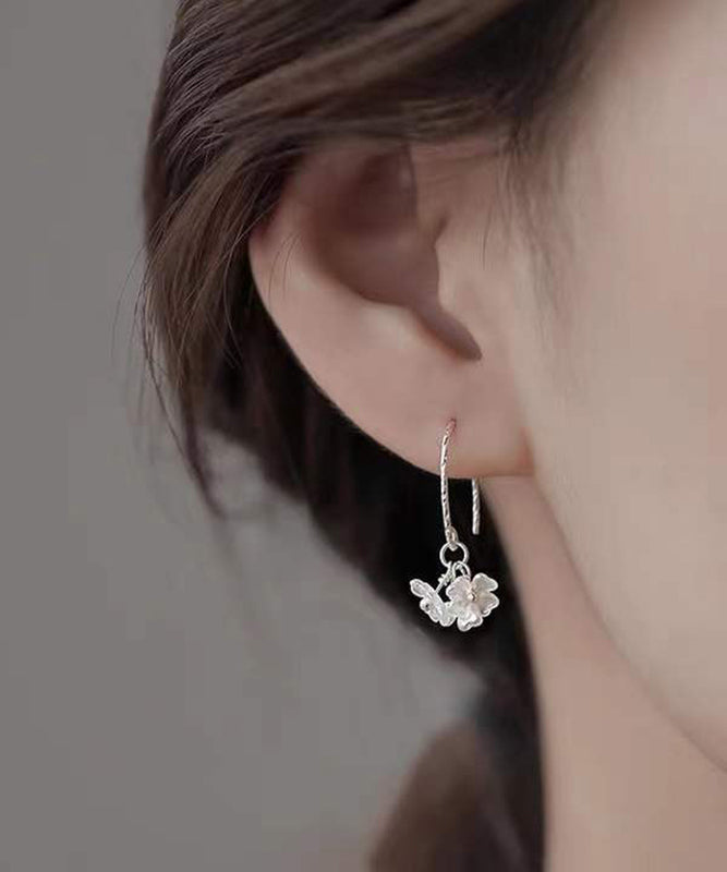 Hoop Stylish Acrylic Silk Floral Sterling Earrings Silver