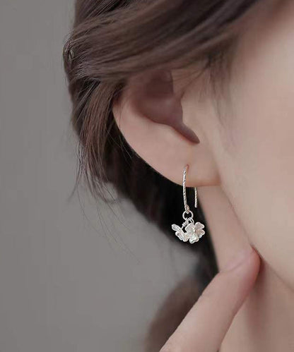 Hoop Stylish Acrylic Silk Floral Sterling Earrings Silver
