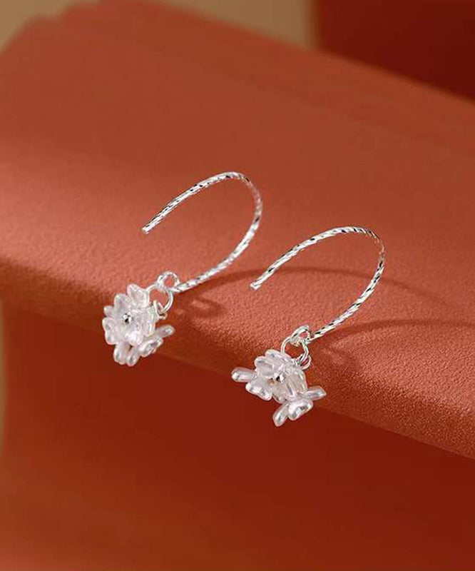 Hoop Stylish Acrylic Silk Floral Sterling Earrings Silver