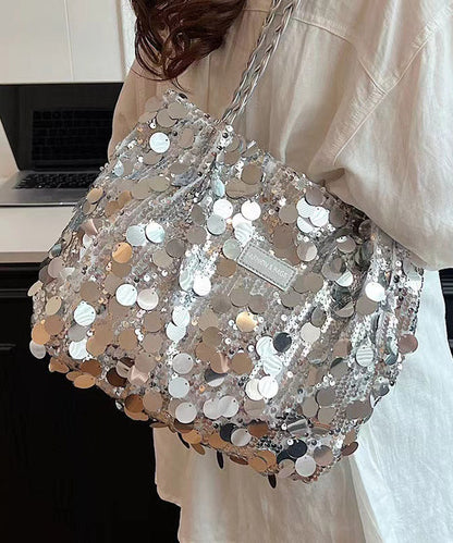 Sac à main élégant à paillettes argentées de grande capacité QF008