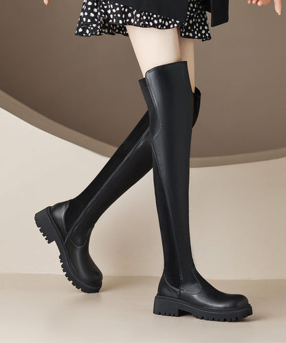 Bottes cuissardes épaisses et élégantes en similicuir noir WT042