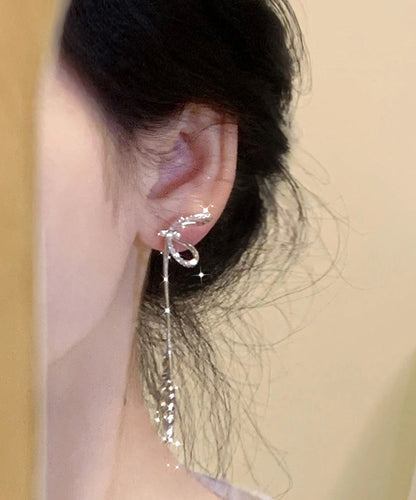 Stylish Sterling Silver Bow Tassel Drop Earrings QQ013