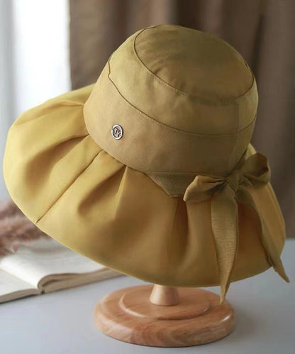 Chapeau bob élégant et polyvalent à nœud beige froissé II047