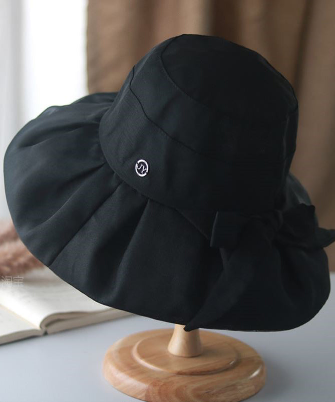 Chapeau bob élégant et polyvalent à nœud beige froissé II047