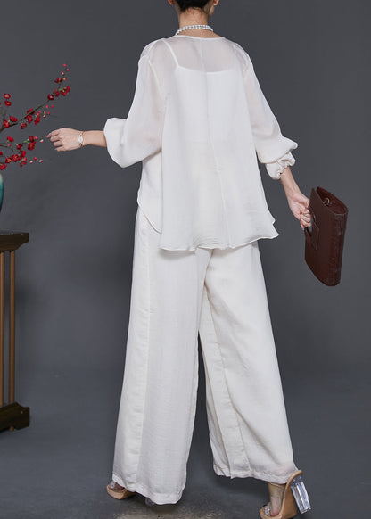 Ensemble de costume deux pièces en soie asymétrique blanc élégant Spring SD1090