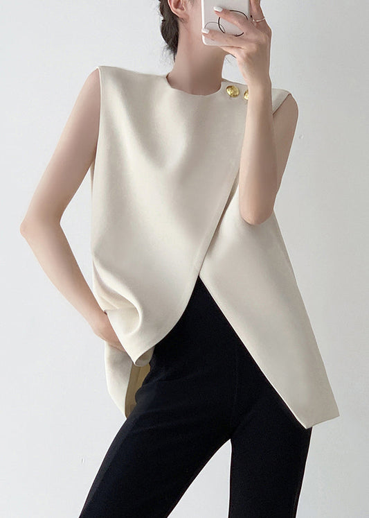 Spandex Stylish White Asymmetrical Tank Sleeveless Solid