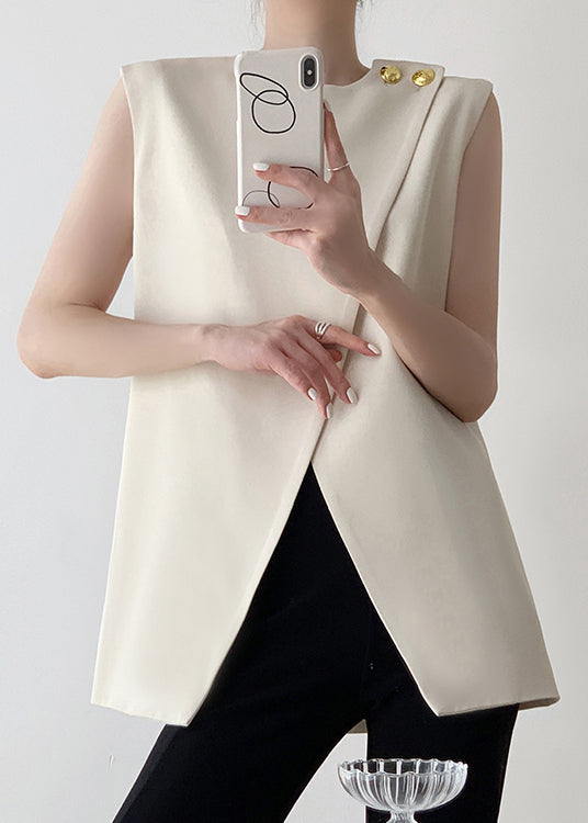 Spandex Stylish White Asymmetrical Tank Sleeveless Solid