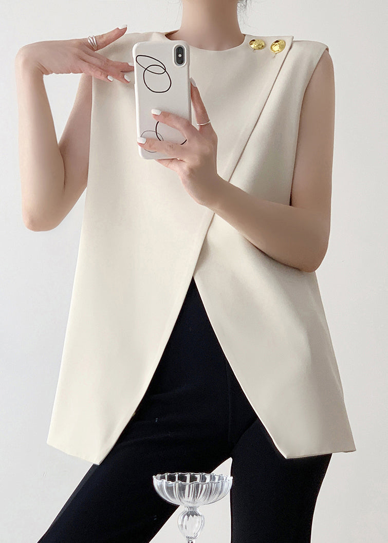 Spandex Stylish White Asymmetrical Tank Sleeveless Solid