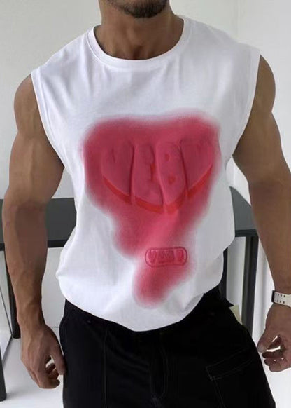 Débardeur blanc en coton pour homme, col rond, imprimé élégant, amour de l'été