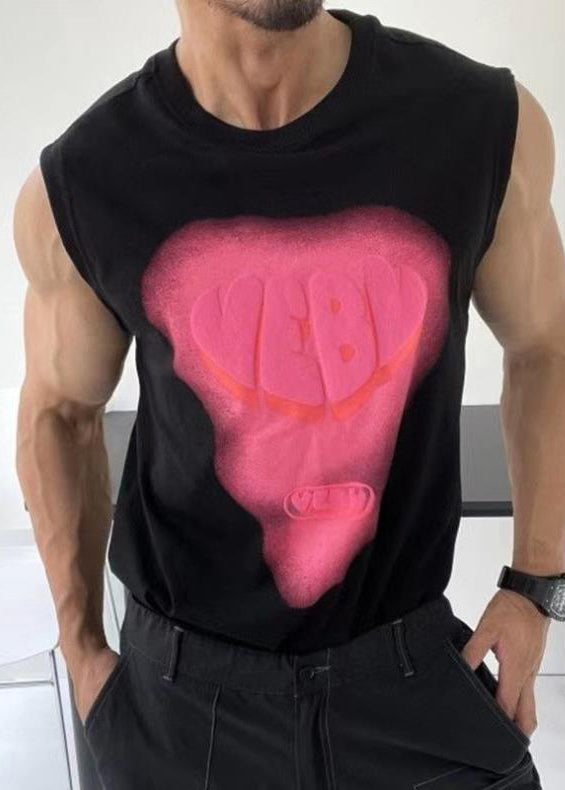 Débardeur blanc en coton pour homme, col rond, imprimé élégant, amour de l'été