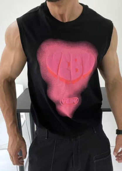 Débardeur blanc en coton pour homme, col rond, imprimé élégant, amour de l'été