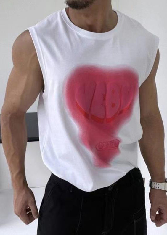 Débardeur blanc en coton pour homme, col rond, imprimé élégant, amour de l'été