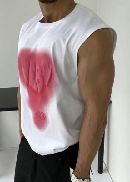 Débardeur blanc en coton pour homme, col rond, imprimé élégant, amour de l'été