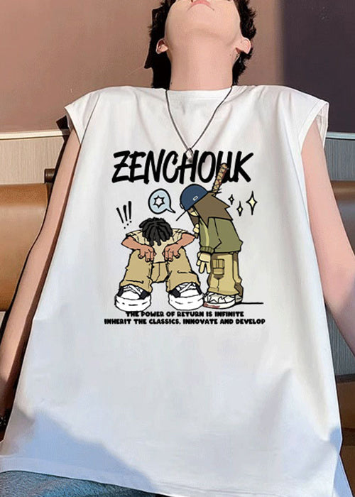 T-shirt d'été élégant en coton blanc imprimé pour homme, col rond