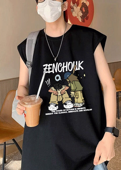 T-shirt d'été élégant en coton blanc imprimé pour homme, col rond