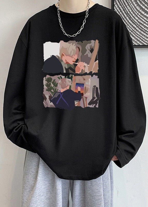 T-shirt élégant à col rond et imprimé blanc pour homme, en coton