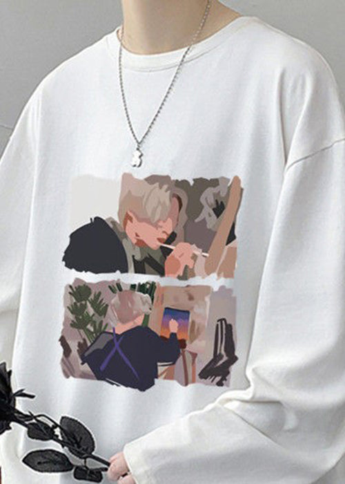 T-shirt élégant à col rond et imprimé blanc pour homme, en coton