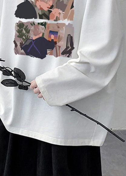 T-shirt élégant à col rond et imprimé blanc pour homme, en coton