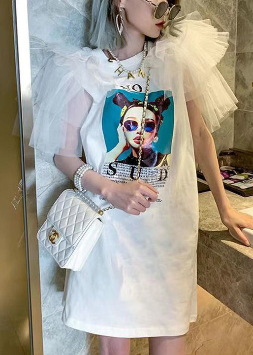 Stylish T Original Shirt Print Cotton Patchwork Design White