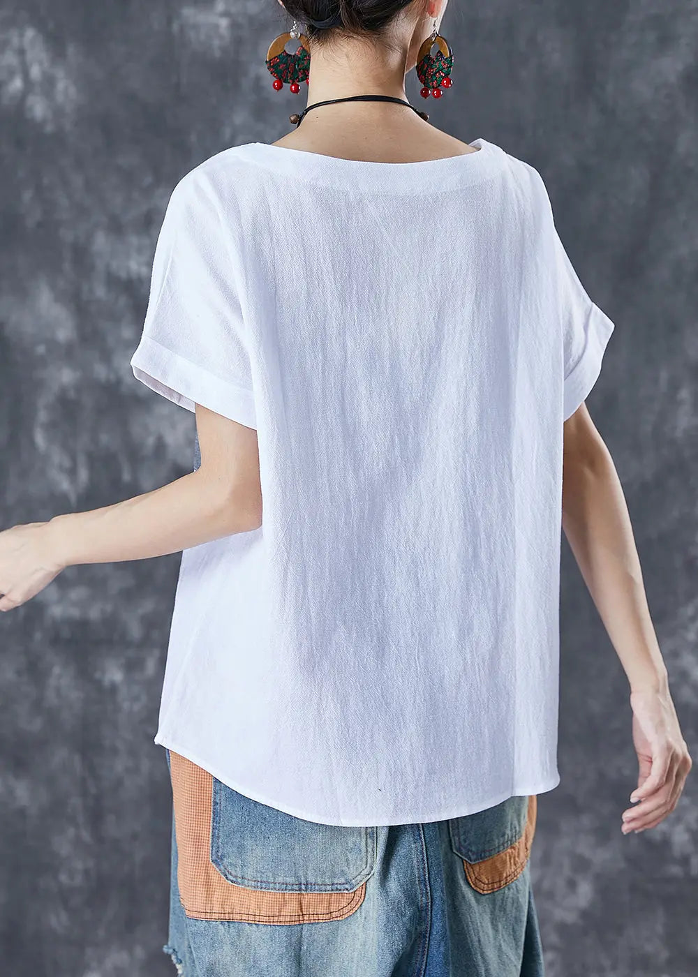 Stylish White Oversized Patchwork Applique Cotton Tanks Summer Ada Fashion