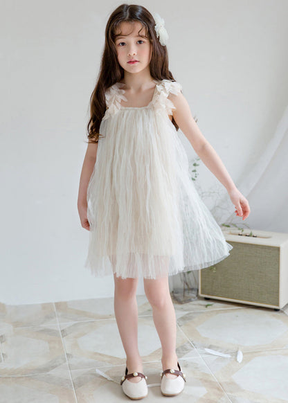 Robes élégantes en tulle blanc uni à col carré pour filles sans manches TT026