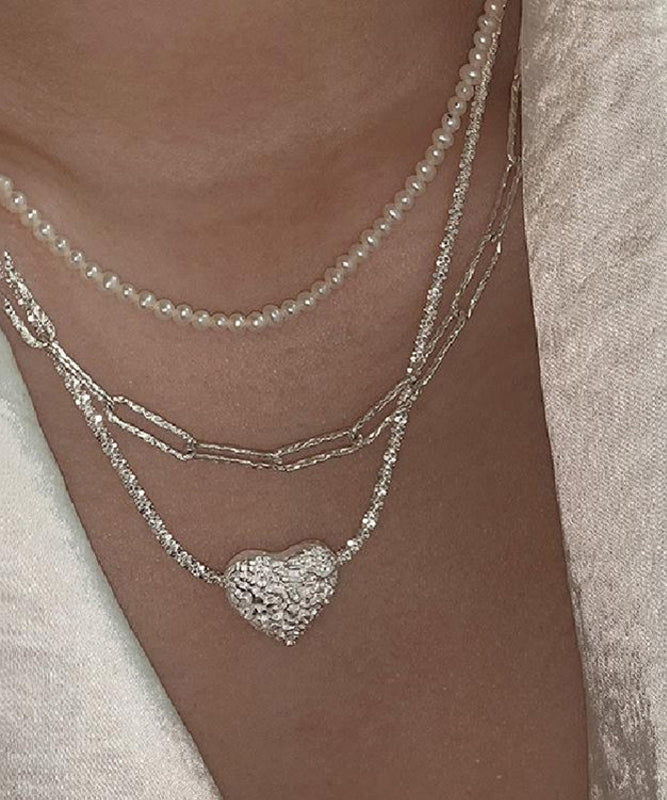 Collier élégant avec pendentif Love en argent sterling blanc PO006