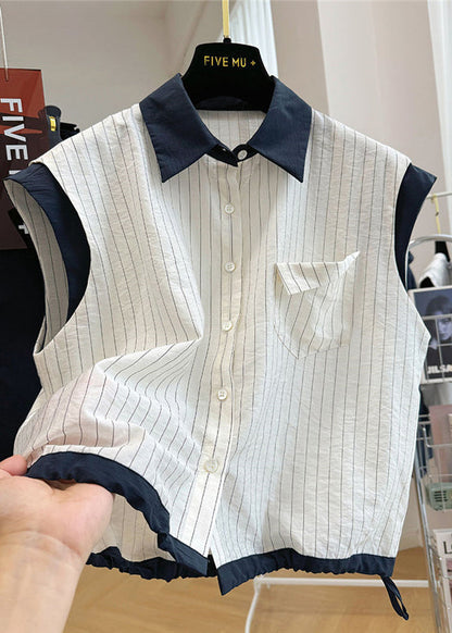Striped Cotton Beach White Patchwork Stylish Vest Sleeveless