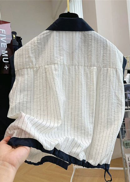 Striped Cotton Beach White Patchwork Stylish Vest Sleeveless
