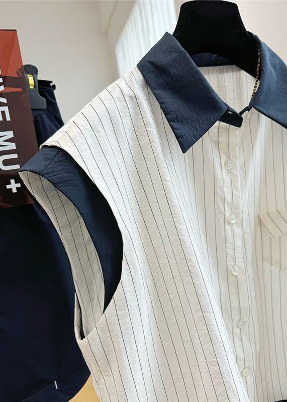 Striped Cotton Beach White Patchwork Stylish Vest Sleeveless