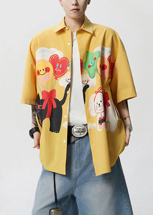 Herren Button Stilvolle gelbe Kragen Hemden Baumwolle Peter Pan Print