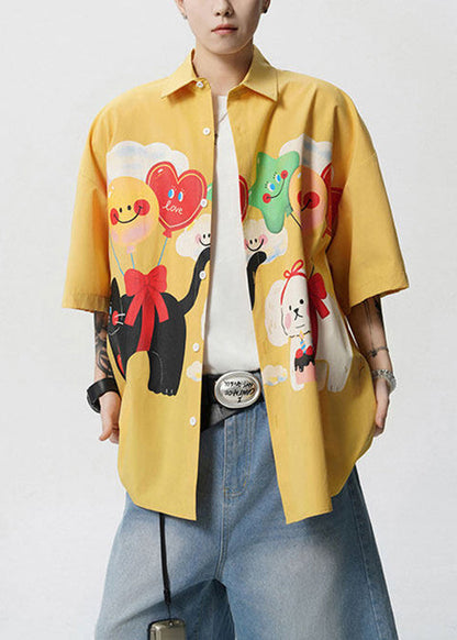 Herren Button Stilvolle gelbe Kragen Hemden Baumwolle Peter Pan Print