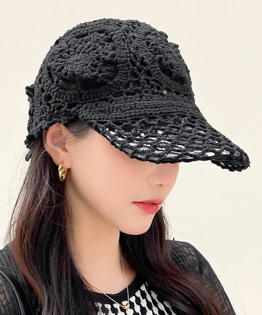 Summer Black Hooked Flower Thin Hollow Knitted Duck Tongue Hat II052