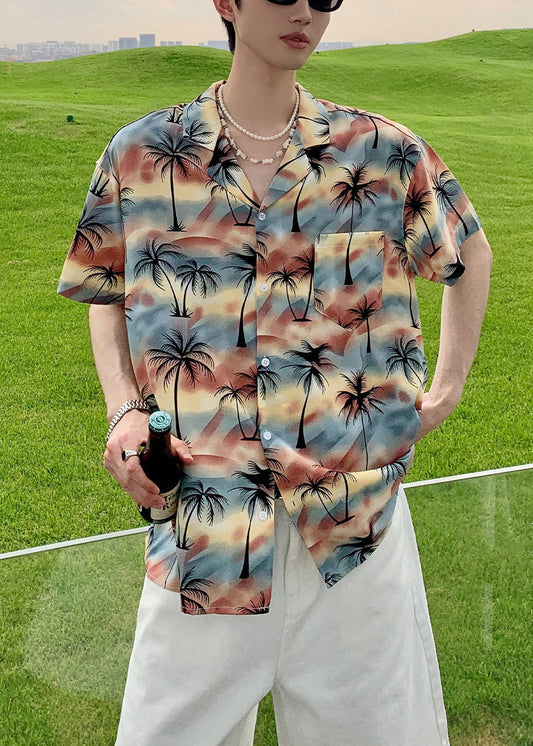 Summer Coconut Print Vacation Style Short Sleeved Men Shirt HG008