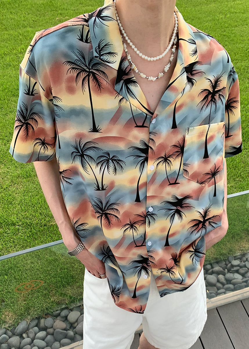 Summer Coconut Print Vacation Style Short Sleeved Men Shirt HG008