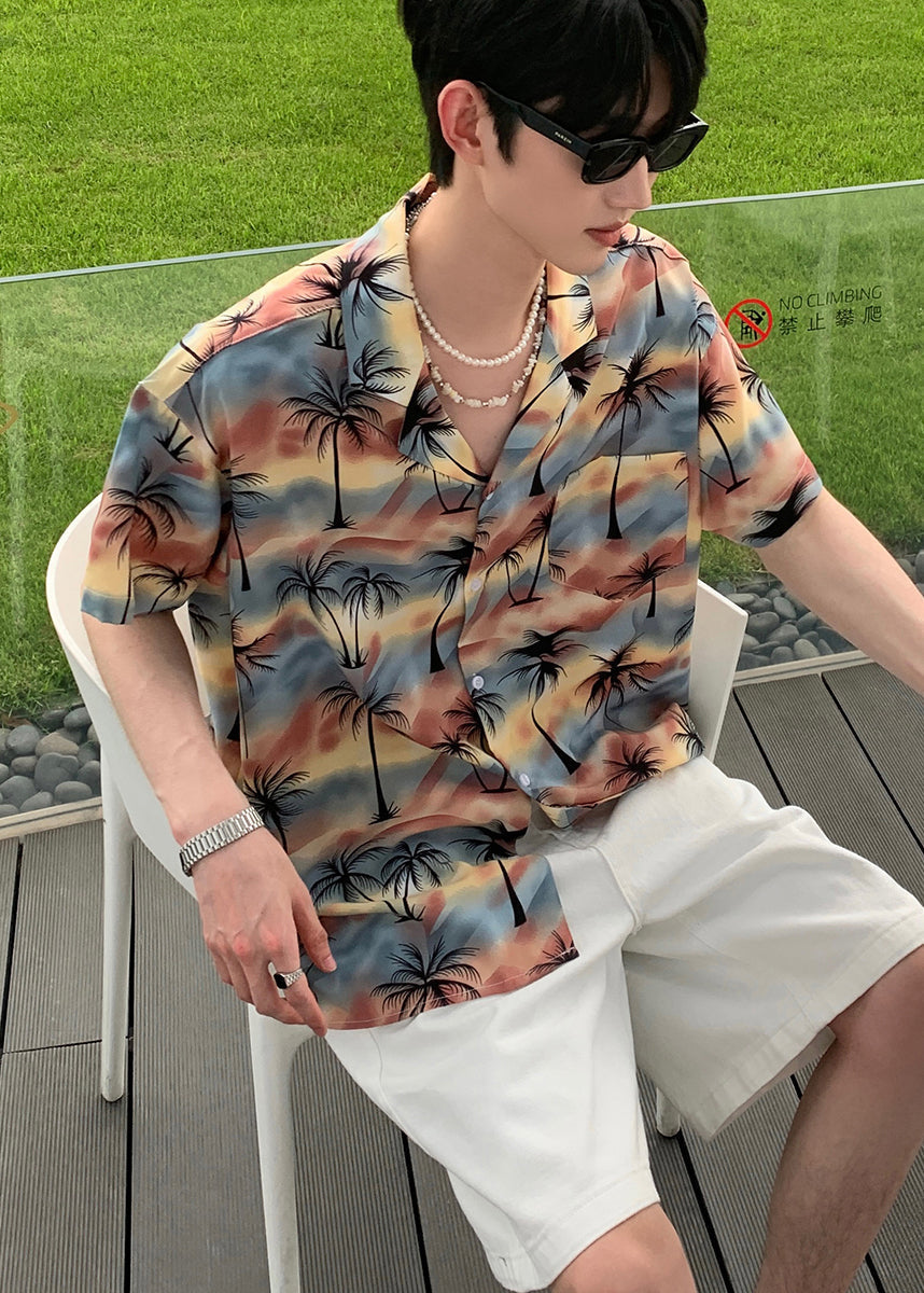 Summer Coconut Print Vacation Style Short Sleeved Men Shirt HG008